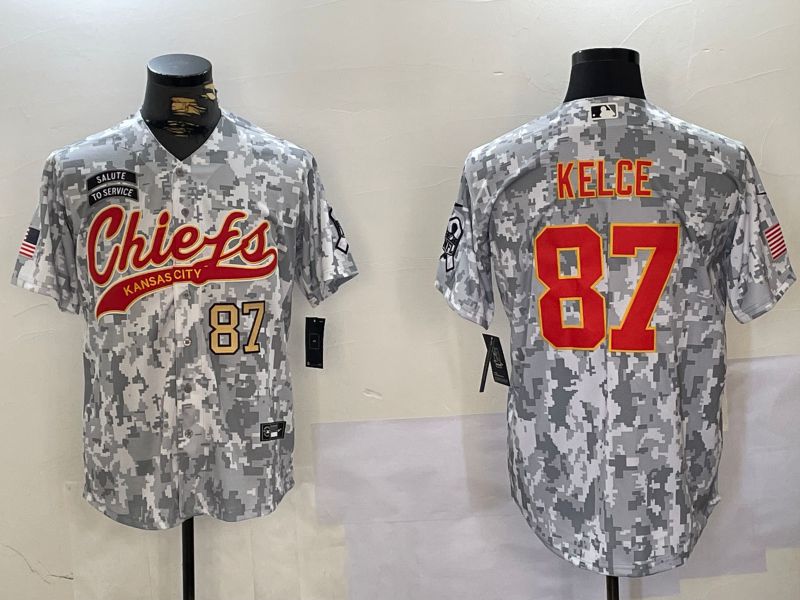 Men Kansas City Chiefs #87 Kelce Nike Arctic Camo 2024 Salute to Service Limited NFL Jersey style 1